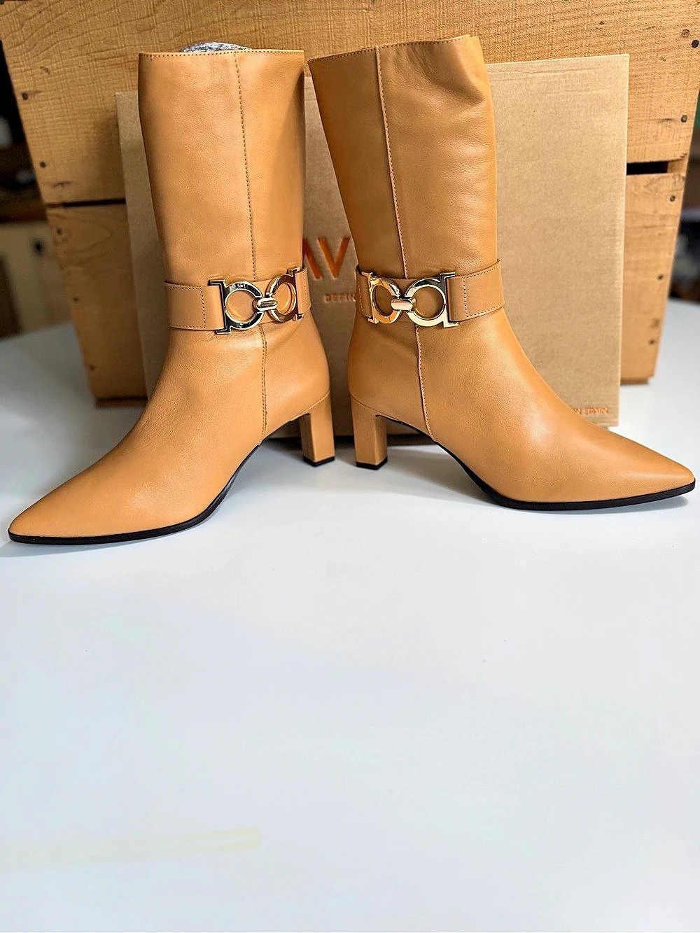 Javiera Pointed Toe Heeled leather Boots in Brown US 8 NWT Made in Spain